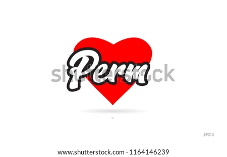 perm city text design with red heart typographic icon design suitable for touristic promotion