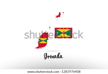 Grenada country flag inside country border map design suitable for a logo icon design