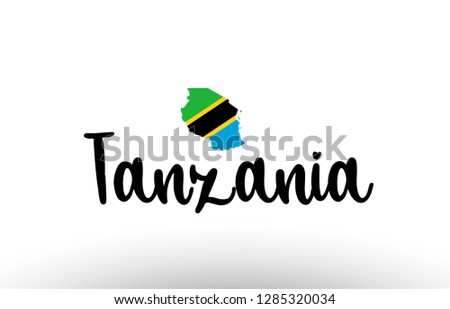 Tanzania country big text with flag inside map suitable for a logo icon design