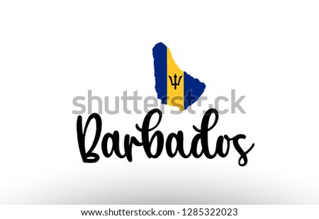 Barbados country big text with flag inside map suitable for a logo icon design