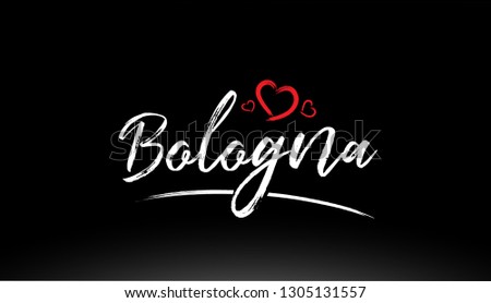 bologna city hand written text with red heart suitable for logo or typography design