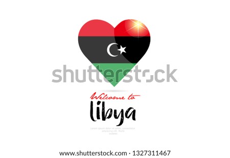 Welcome to Libya country flag inside love heart  design suitable for a logo icon design