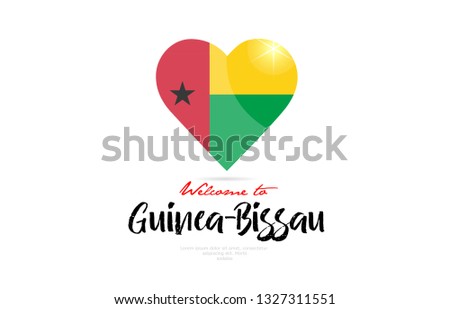 Welcome to Guinea Bissau country flag inside love heart  design suitable for a logo icon design