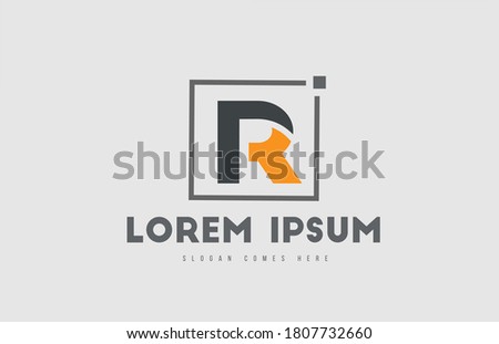 orange grey R alphabet letter logo icon. Square design for company and business identity