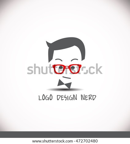 Creative logo nerd face hair glasses vector illustration