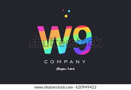 W9 w 9 nine letter number combination creative color green orange blue magenta pink company logo vector icon spectrum