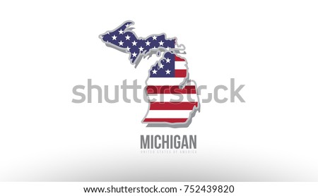 Vector illustration of michigan county state with US united states flag as a texture suitable for a map logo or design purposes