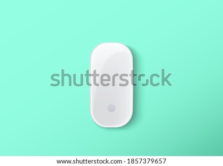 Realistic top view wireless mouse isolated on green background. Flat lay white digital device for computer notebook, laptop, personal computer, mobile equipment. electronic object vector illustration