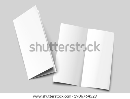 A6 brochure cover mock up. A5 half-fold blank template design. Bi fold, vertical half fold Flyer with copy space. 3d vector illustration.