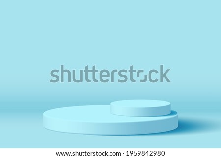 Abstract mock up scene in pastel color. Blue geometric round shape stacked podium with copy space for product. 3d Realistic minimal two stand vector illustration. stage background