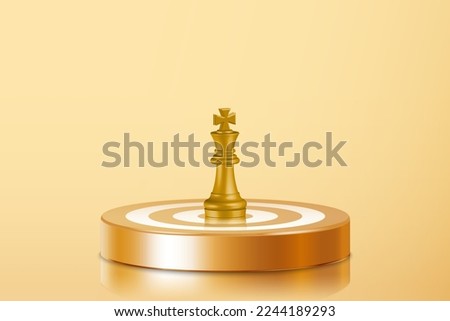3d gold King chess figure on center of golden dartboard. bullseye in target. Business investment goal, idea challenge, objective strategy, year focus concept illustration