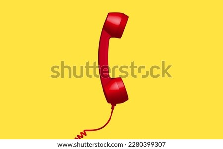 3d red vintage phone receiver isolated on yellow background. Retro analog telephone handset. Old communicate technology. Vector illustration