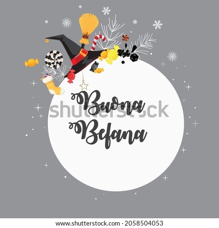 Happy Epiphany. Italian Christmas tradition. vector illustration Italian Christmas tradition. Befana. 