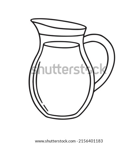 Hand drawn jug of milk or water. Doodle sketch style.  Vector illustration isolated on white background.