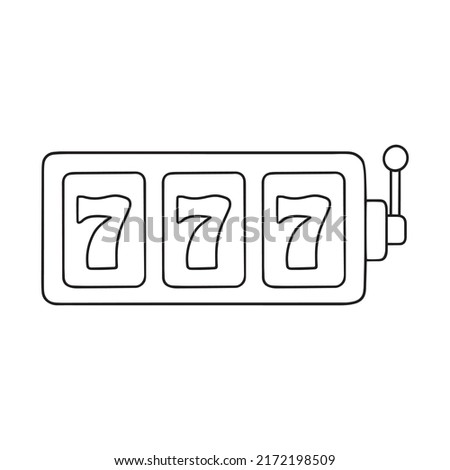 Hand drawn Jackpot slot machine doodle. Casino gambling in sketch style. Vector illustration isolated on white background.