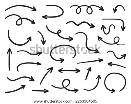 Hand drawn set of arrows doodle. Vector illustration isolated on white background.
