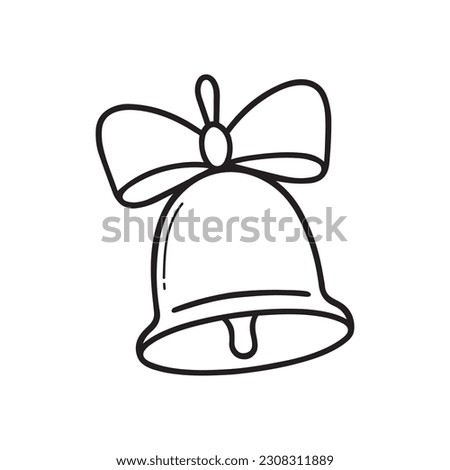 School bell with bow doodle.  Hand drawn vector illustration isolated on white background