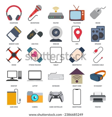 device icon set, Included icons as Laptop, Drone, Speaker, gamepad and more symbols collection, logo isolated vector illustration