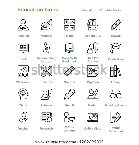 Education Icons - Outline styled icons, designed to 48 x 48 pixel grid. Editable stroke.