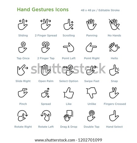 Hand Gestures Icons - Outline styled icons, designed to 48 x 48 pixel grid. Editable stroke.