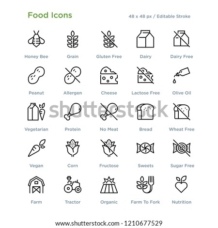 Food Icons - Outline styled icons, designed to 48 x 48 pixel grid. Editable stroke.