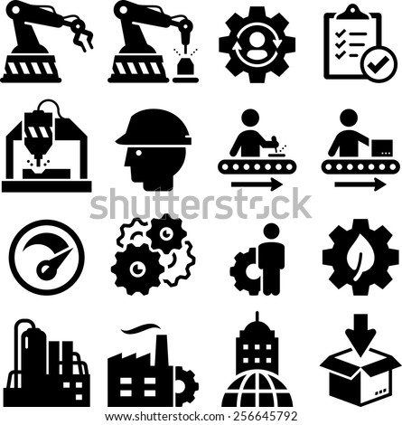 Manufacturing plant and factory icons.