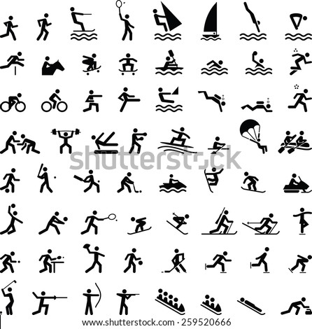 Huge assortment of people playing various summer and winter sports. Vector icons for digital and print projects.
