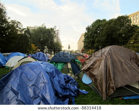 WASHINGTON - NOV 3: Protesters nonstop occupy capital city and sleep in tents in McPherson Square to support the Occupy Wall Street Movement.  November 3, 2011. Washington