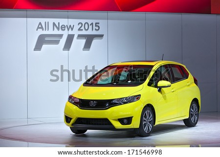 DETROIT - JANUARY 14 : The 2015 Honda Fit on display at the North American International Auto Show media preview  January 14, 2014 in Detroit, Michigan.