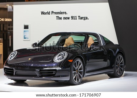 DETROIT - JANUARY 14 : The World premiere of the new Porsche 911 Targa at the North American International Auto Show media preview  January 14, 2014 in Detroit, Michigan.