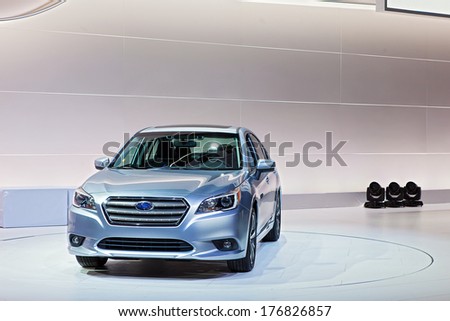 CHICAGO - FEBRUARY 6 : The all new Subaru Legacy on display at the Chicago Auto Show media preview February 6, 2014 in Chicago, Illinois.