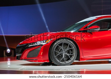 DETROIT - JANUARY 12: The Acura NSX on display during the media preview January 12th, 2015 at the 2015 North American International Auto Show in Detroit, Michigan.