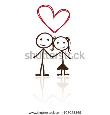 Stick Figure Couple With Heart Shaped Above Stock Vector Illustration ...