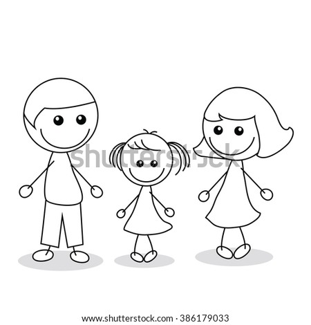 Family Doodle Of A Man, Woman And Child Stock Vector Illustration 