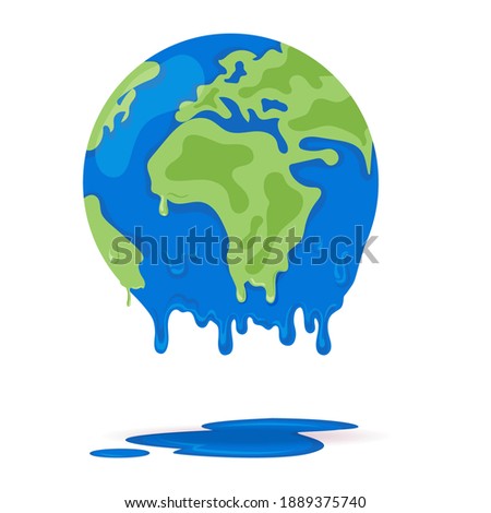 Melting world showing global warming.Melting world. Concept global warming, take care world ,vector illustration. Melting earth, concept of global warming, 
