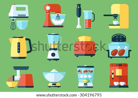 Vector collection of kitchen appliances icons. Flat style.