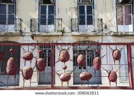 LISBON, PORTUGAL - OCTOBER 01, 2014 : Potato People sculpture in Lisbon Portugal