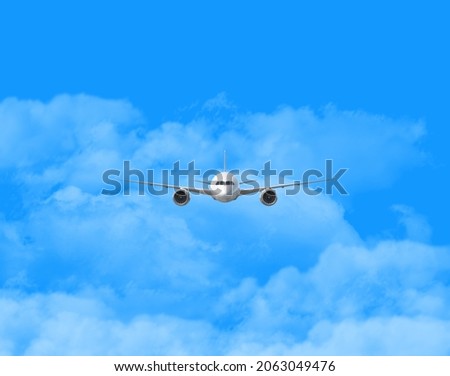 The plane against the sky. Airplane in the sky. Heavy jet airplane flying above the clouds. White passenger airplane over the clouds, Travel by plane. Airplane in the sky and clouds. 3D Rendering.