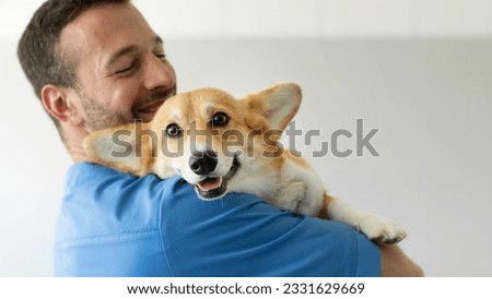 Similar – Image, Stock Photo Loving man carrying happy woman on hands on shore