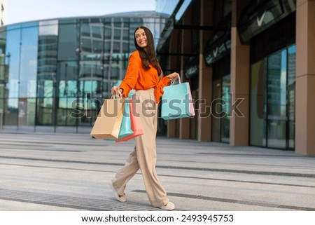 Similar – Image, Stock Photo Woman walking on the beach