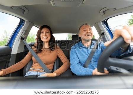 Similar – Image, Stock Photo View of inside car empty road in countryside