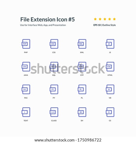 programming code extension file format icon set interface app part 5 vector graphic design illustration for mobile web presentation