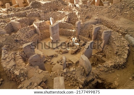 Ancient Site of Gobekli Tepe is a pre-historic place from roughly 12000 years ago in SanliUrfa, Turkey Stok fotoğraf © 