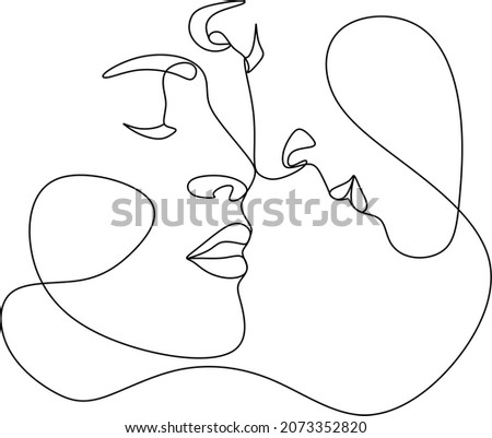 kiss of man and woman. lovers drawn in one continuous line. Love icon. Valentine's day concept.