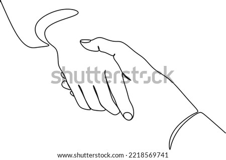 Two people agree and shake hands one contiguous line vector illustration