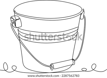 Continuous one line drawing of bucket container with handle in silhouette isolated on white background. Linear styling.