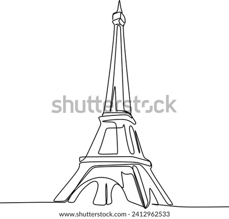 Single one line drawing of Eiffel Tower landmark wall decor poster. Iconic place in Paris, France. Tourism and travel greeting postcard concept. Modern continuous line draw design vector illustration