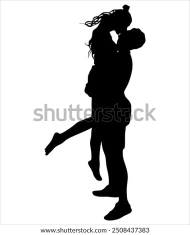 Couple kissing silhouette isolated on white background. Vector silhouette couple man and woman in love black on white background. Vector illustration without artificial intelligence.