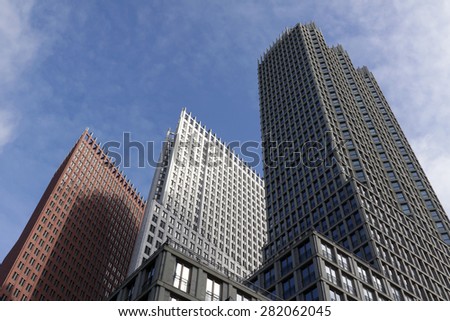the hague , The Netherlands - may 27 , 2015: Hague skyline formed by the high rise buildings in the Wijnhavenkwartier in the hague