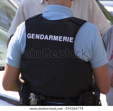 bedoin,france-june 28, 2015: The Gendarmerie Nationale is a semi-military police force in France,this officer wears an bullet proof jacket